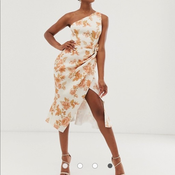 one shoulder tuck detail midi dress